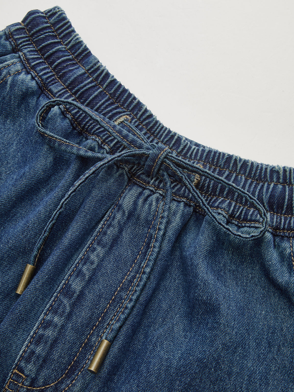 Denim Drawstring Waist Wide-Leg Pants-Chicvia