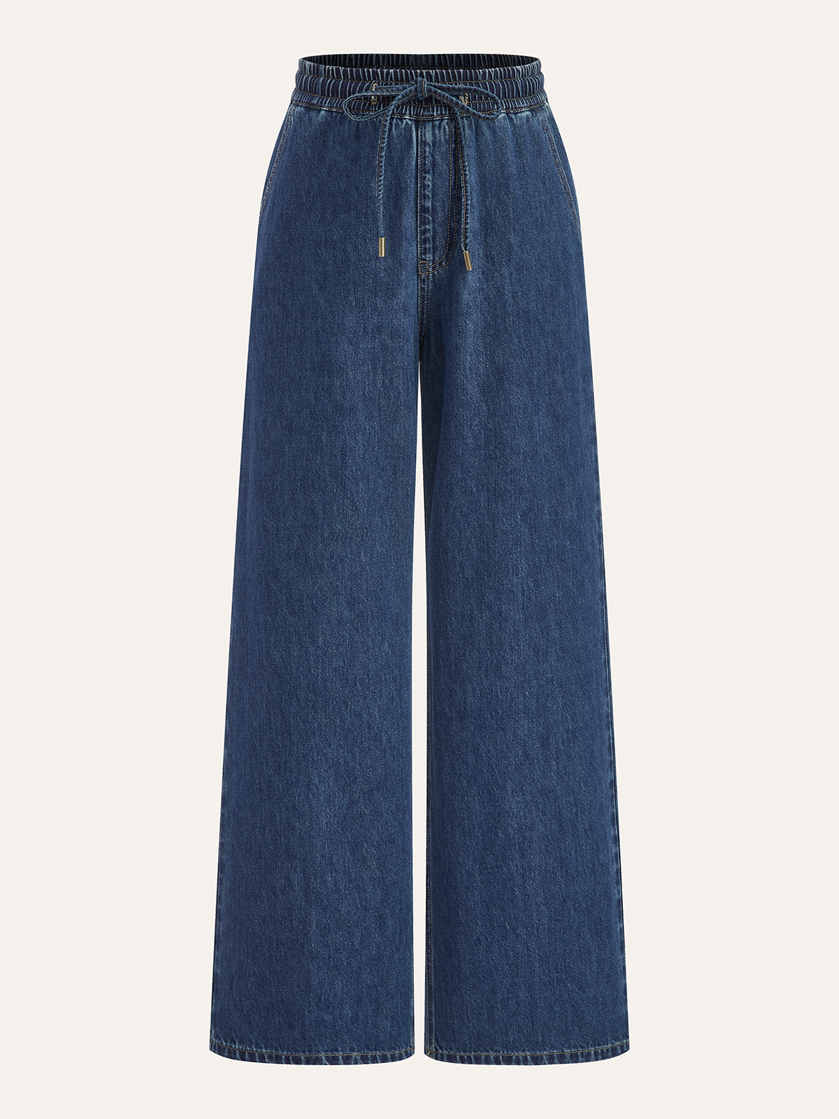 Denim Drawstring Waist Wide-Leg Pants-Chicvia
