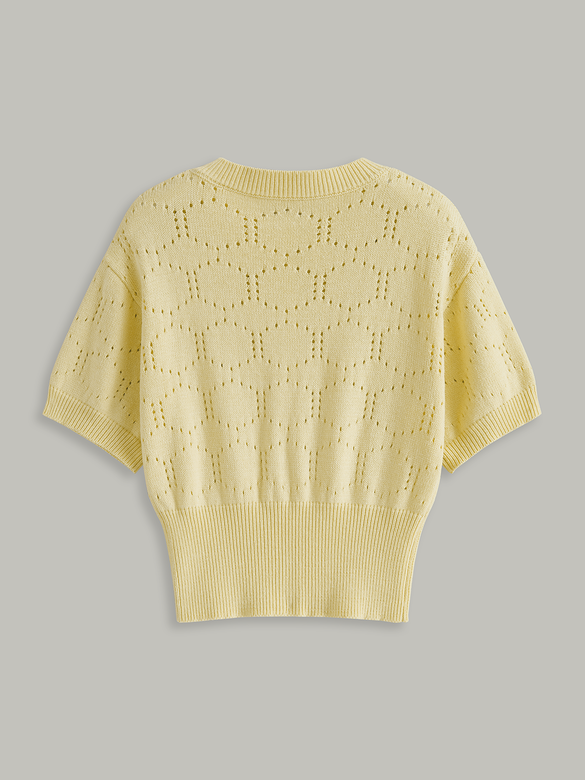 Eyelet Knit Short Sleeve Cardigan-Chicvia