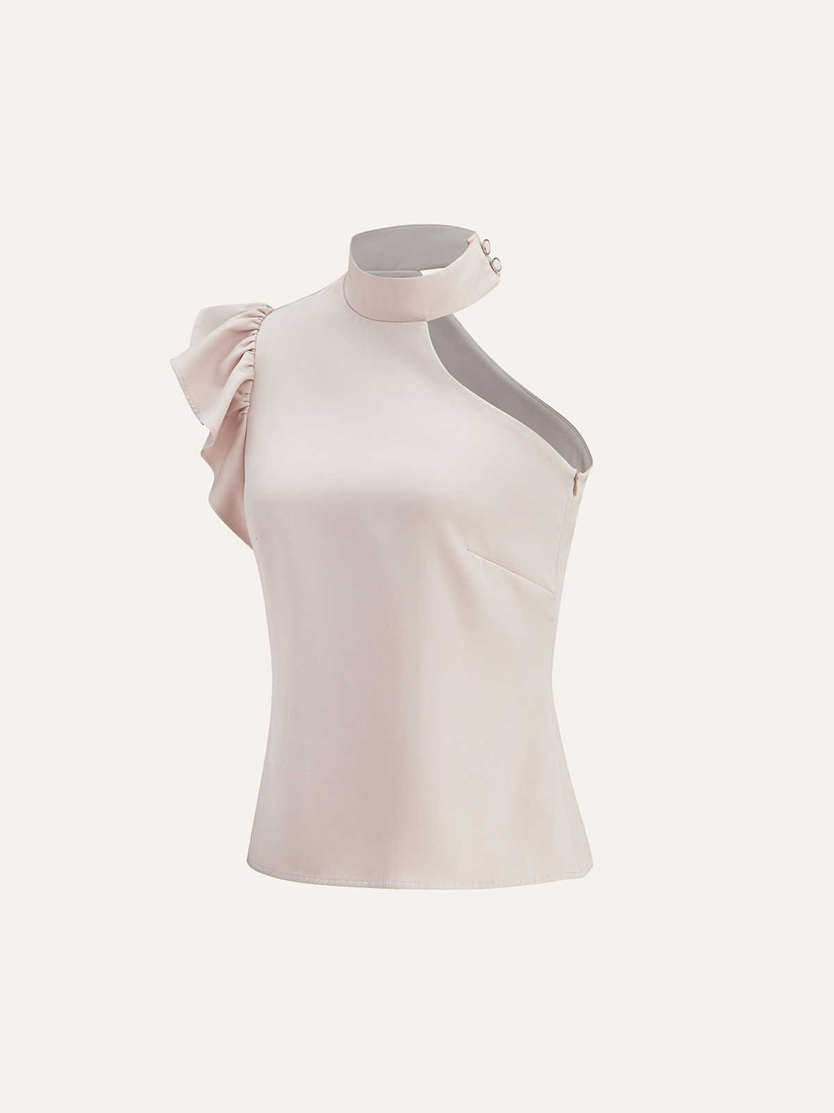 One-Shoulder Ruffled Top and Double-Button Pants Set-Chicvia