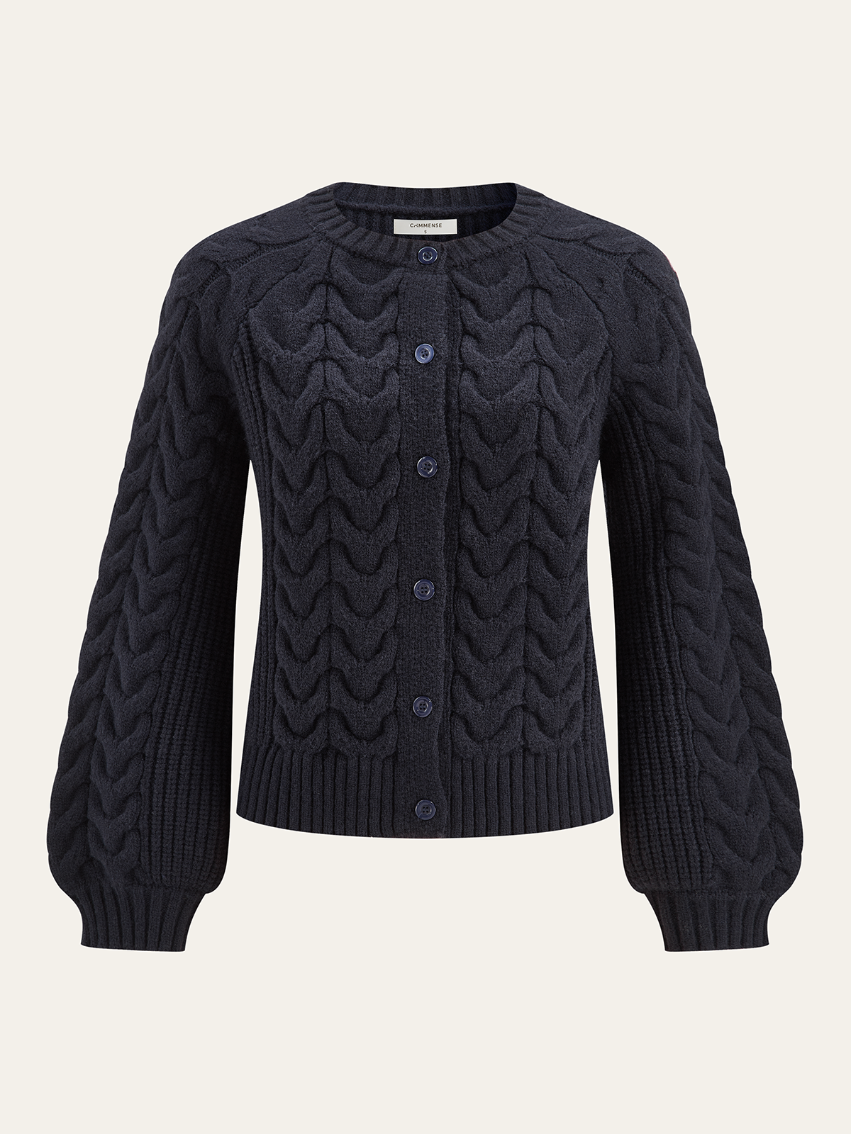 Cable Knit Balloon Sleeve Cardigan-Chicvia