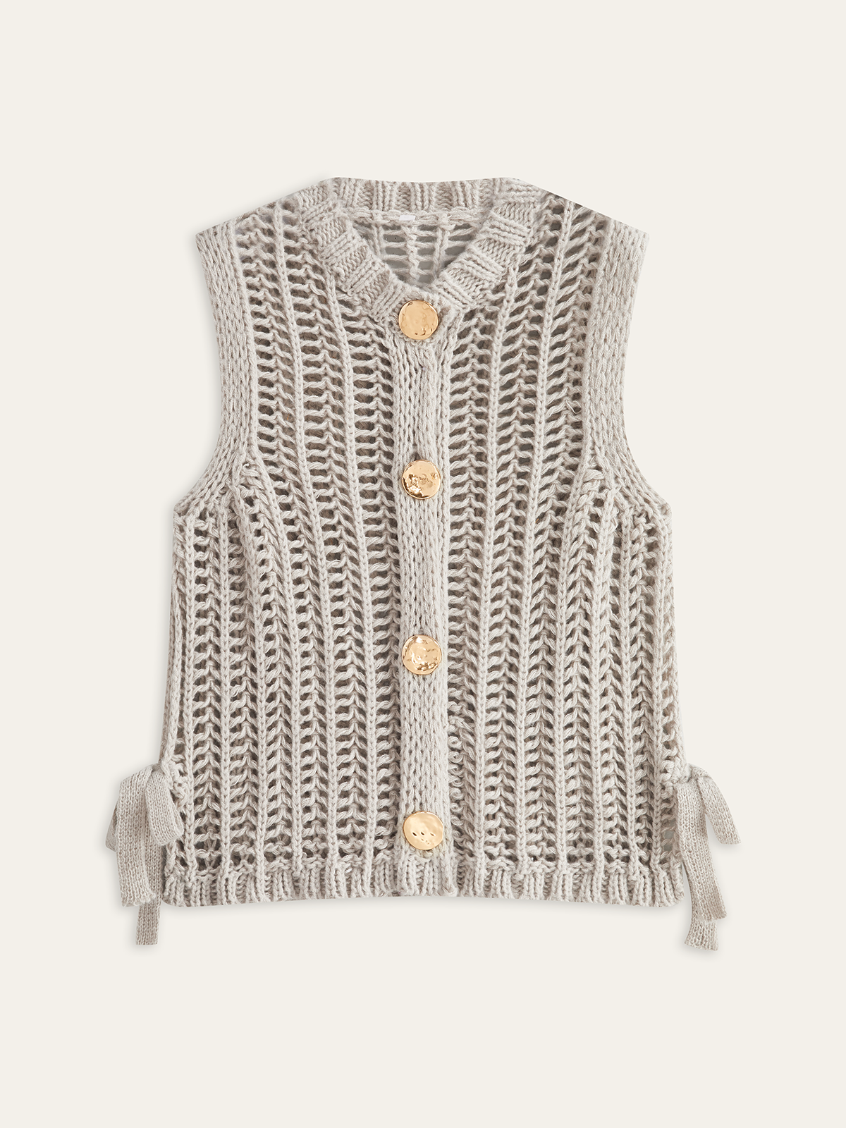 Metal Button Open-Knit Vest-Chicvia