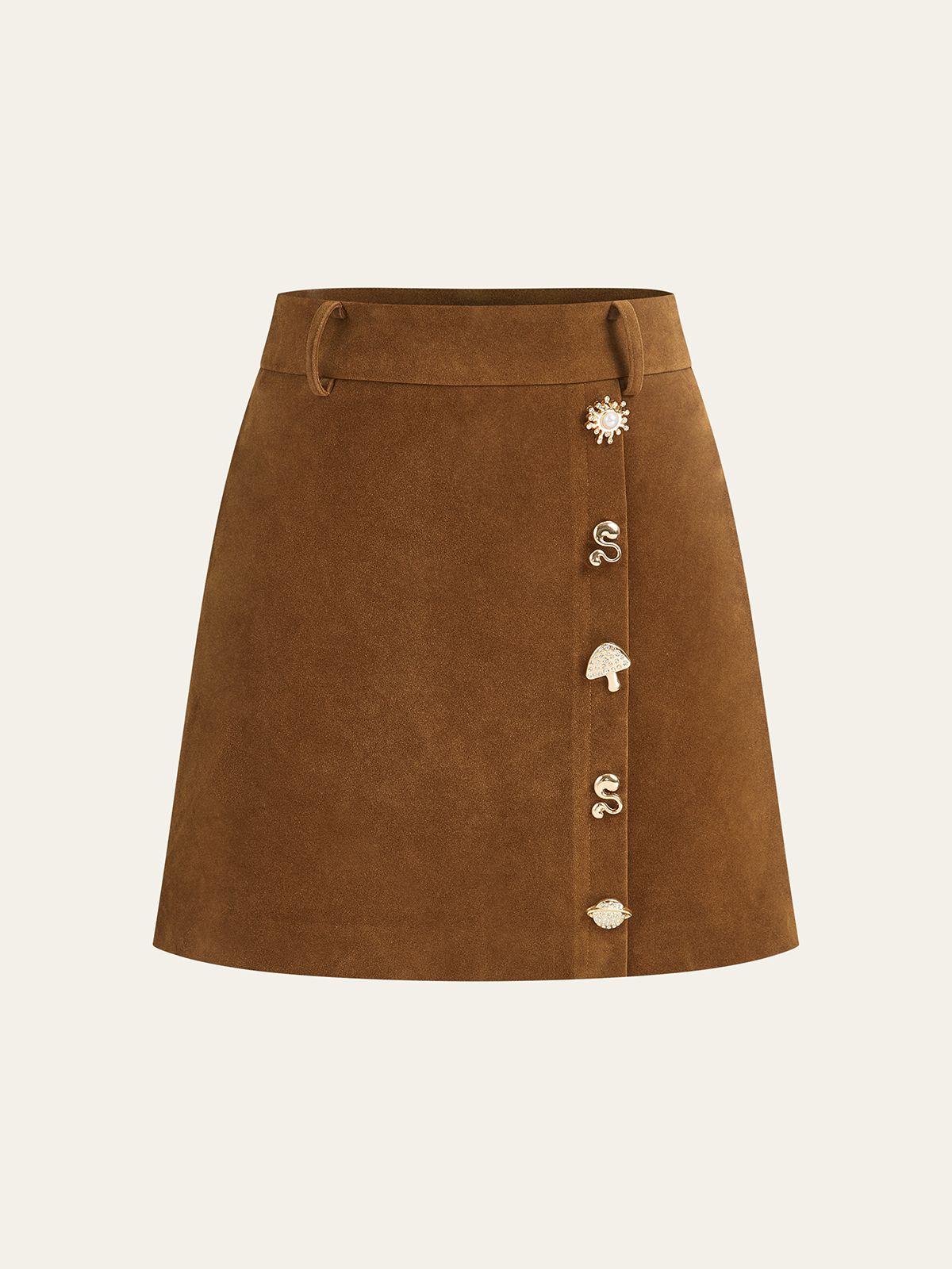 Irregular Metal Detail Suede Effect Mini Skirt-Chicvia
