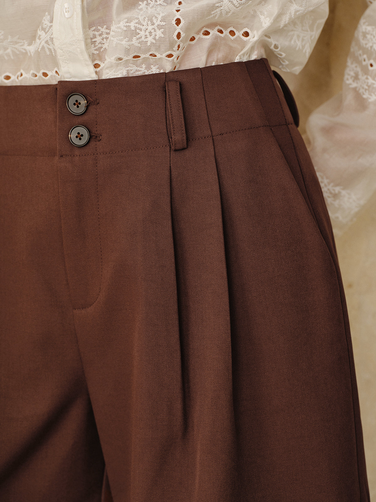 Double Button High-Waist Pleated Shorts-Chicvia