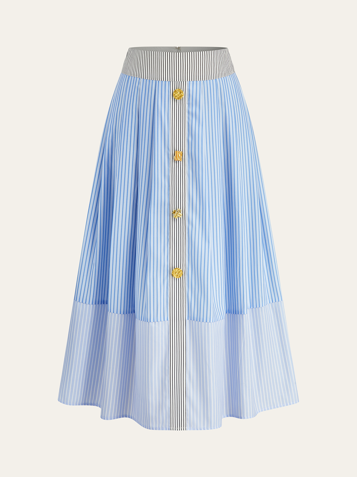 Metal Detail Striped Maxi Skirt-Chicvia