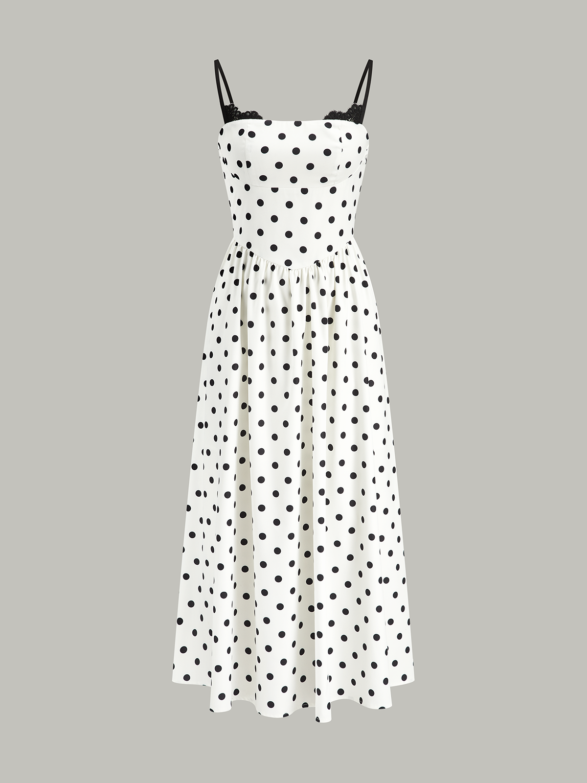Lace Trim Polka Dot Cami Dress-Chicvia
