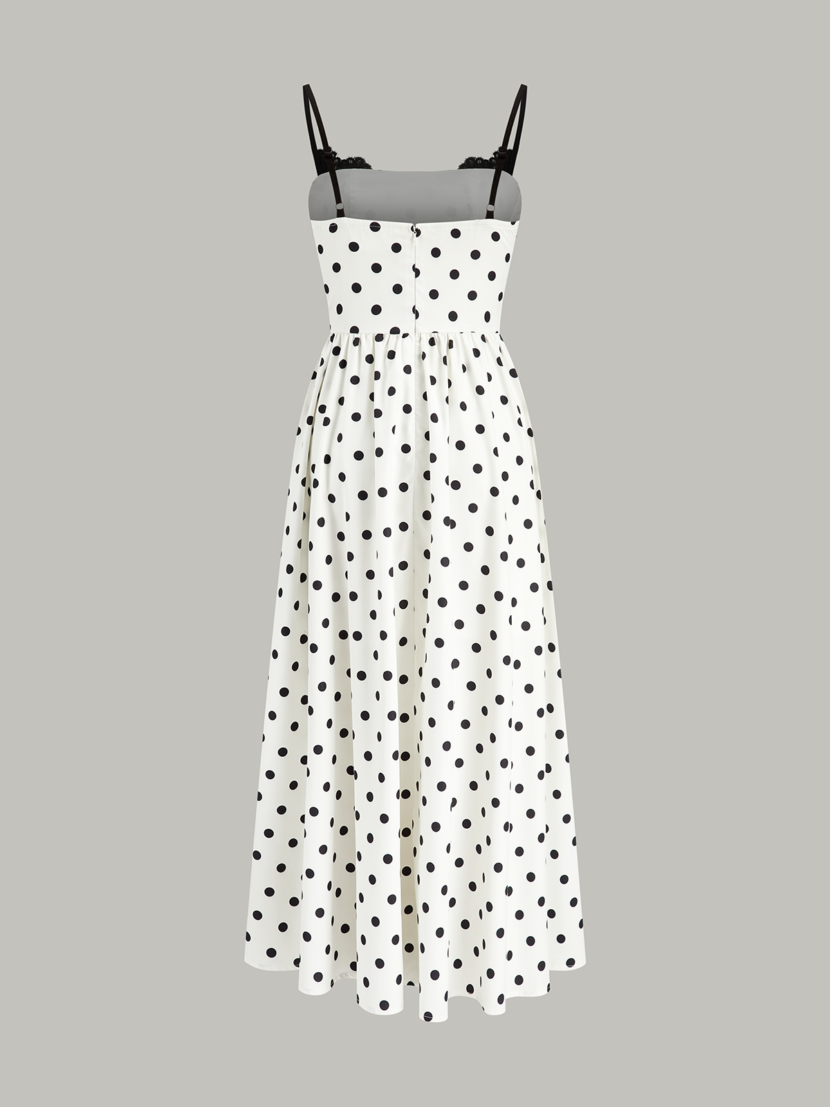 Lace Trim Polka Dot Cami Dress-Chicvia