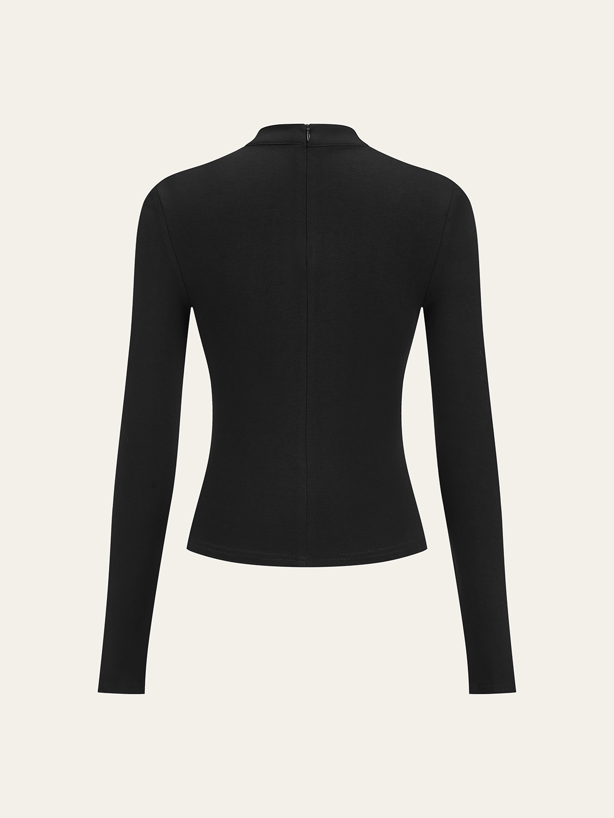 Metal Detail Mock Neck Long Sleeve T-Shirt-Chicvia