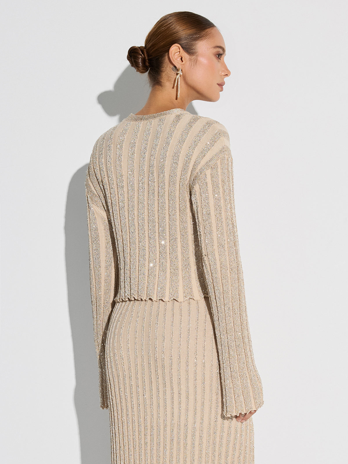 Glitter Textured Top and Maxi Skirt Set-Chicvia