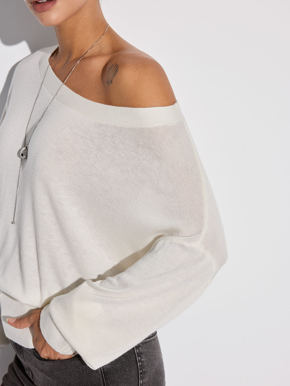 Off-Shoulder Oversized Knit Top-Chicvia