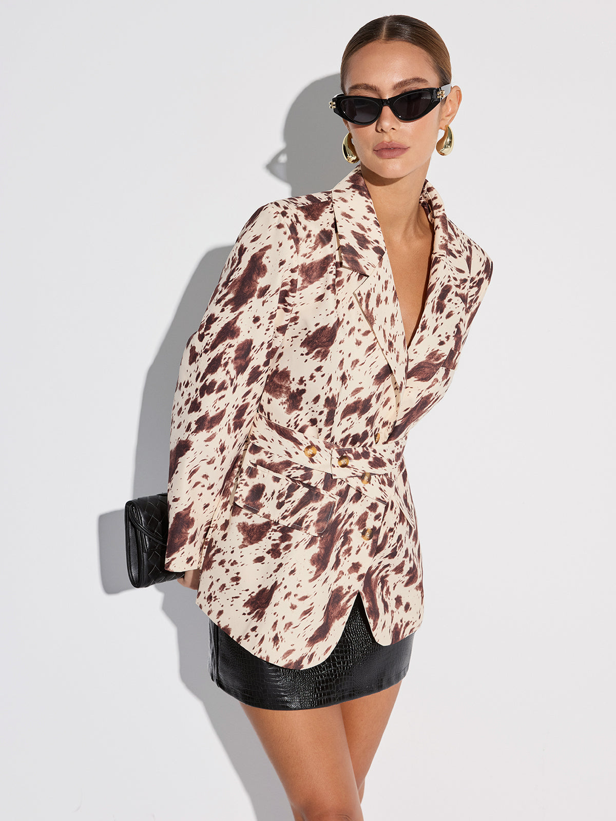 Cow-print Belted Blazer-Chicvia