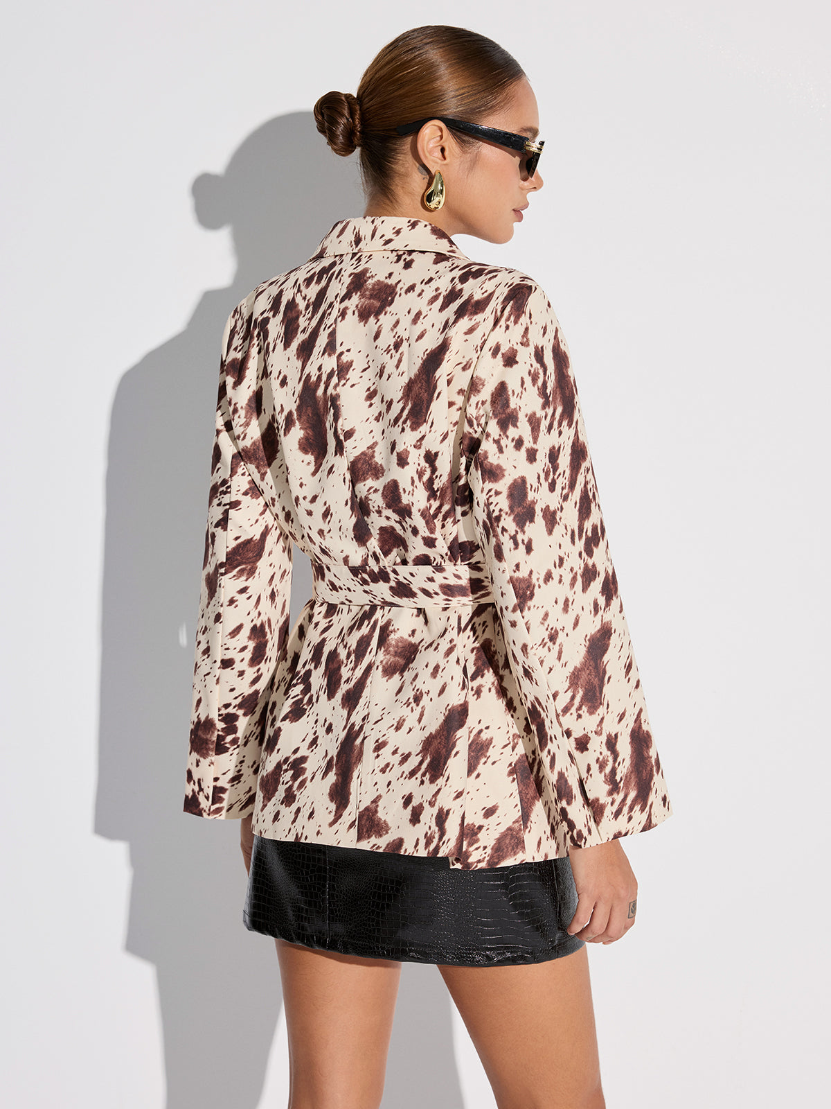 Cow-print Belted Blazer-Chicvia