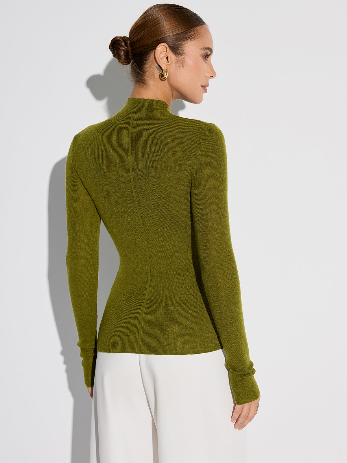 Mock Neck Wool-Blend Knit Top-Chicvia