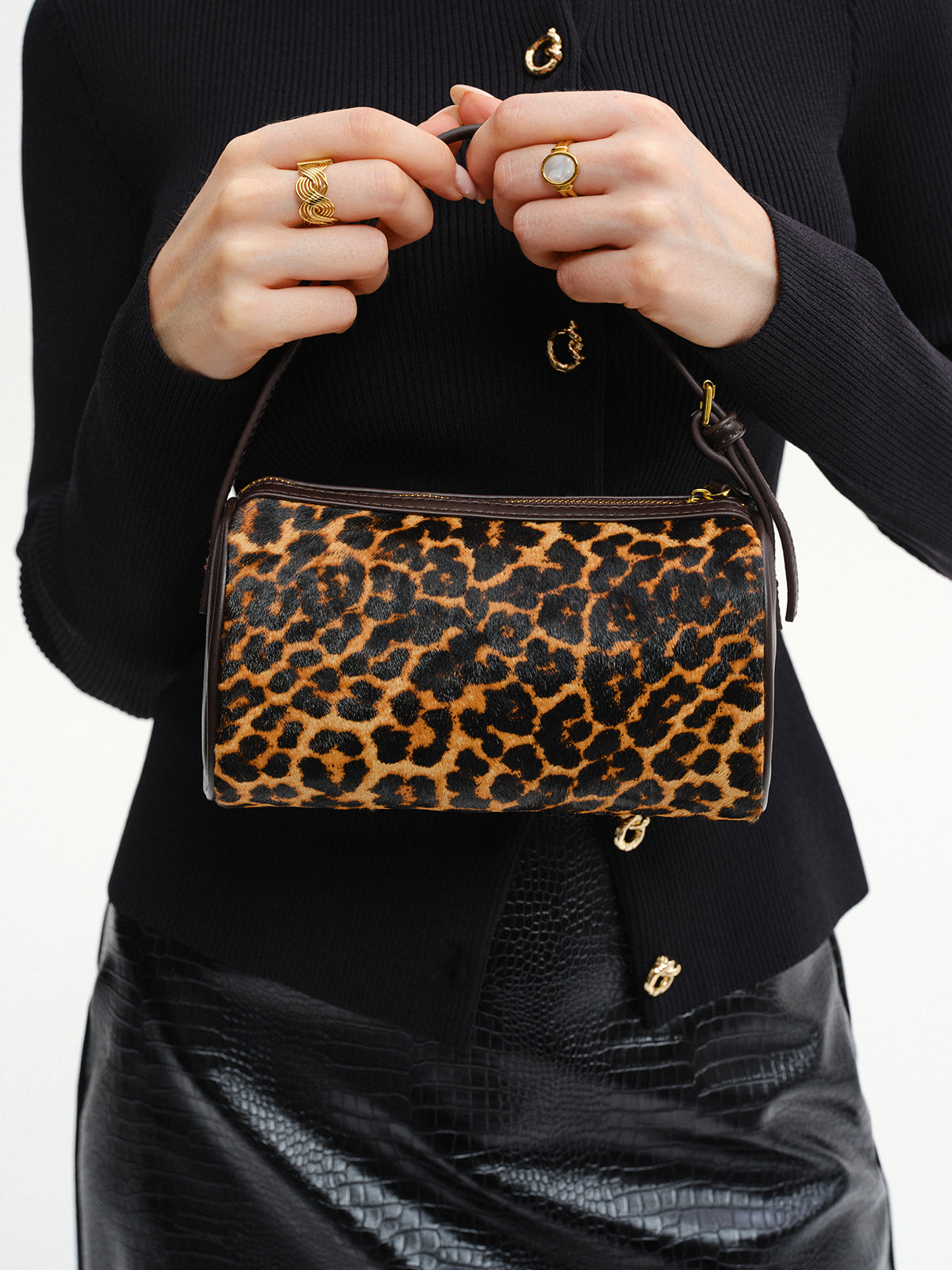 Leopard Print Barrel Bag-Chicvia