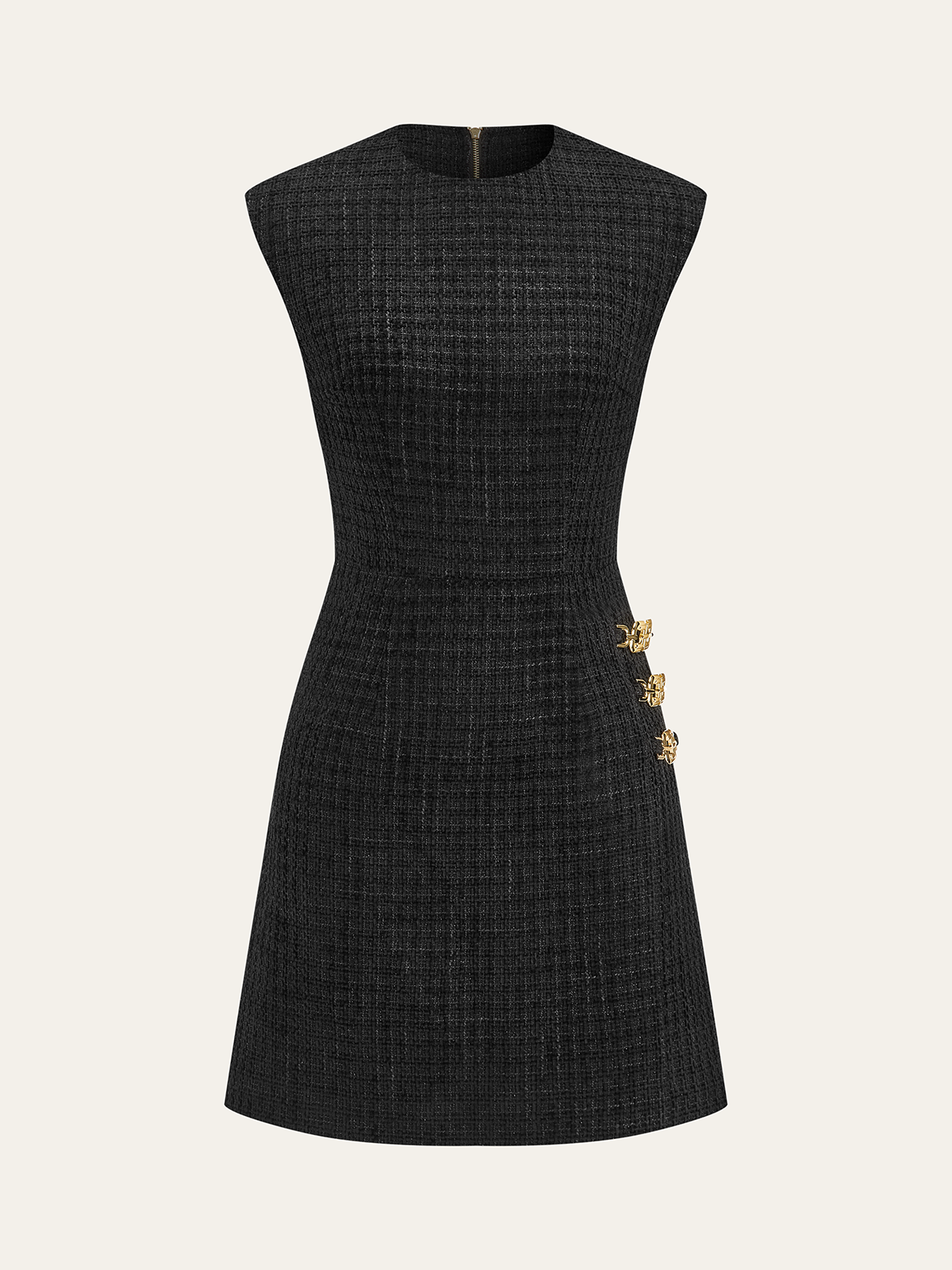 Chain Detail Tweed Sleeveless Mini Dress-Chicvia