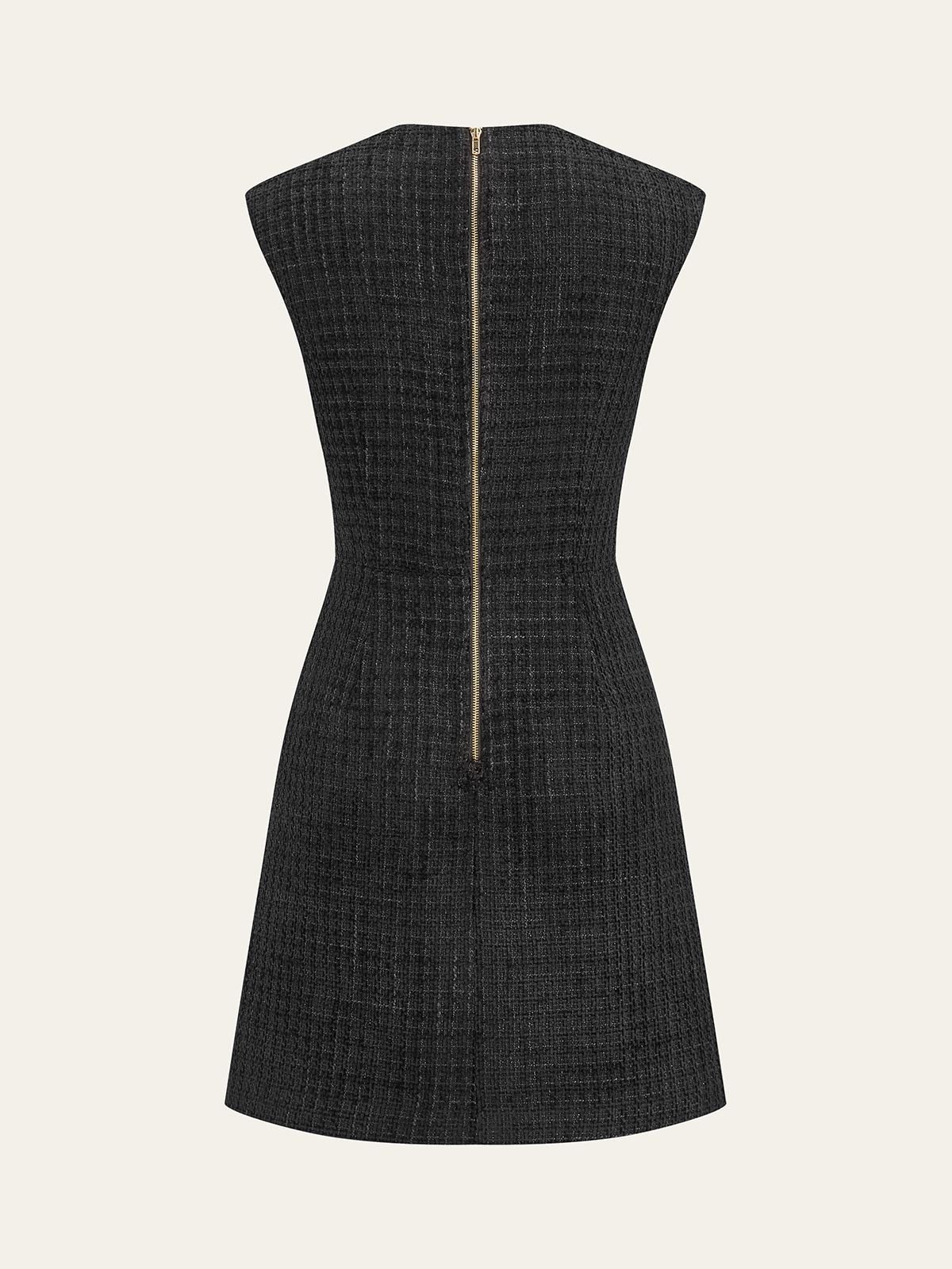 Chain Detail Tweed Sleeveless Mini Dress-Chicvia