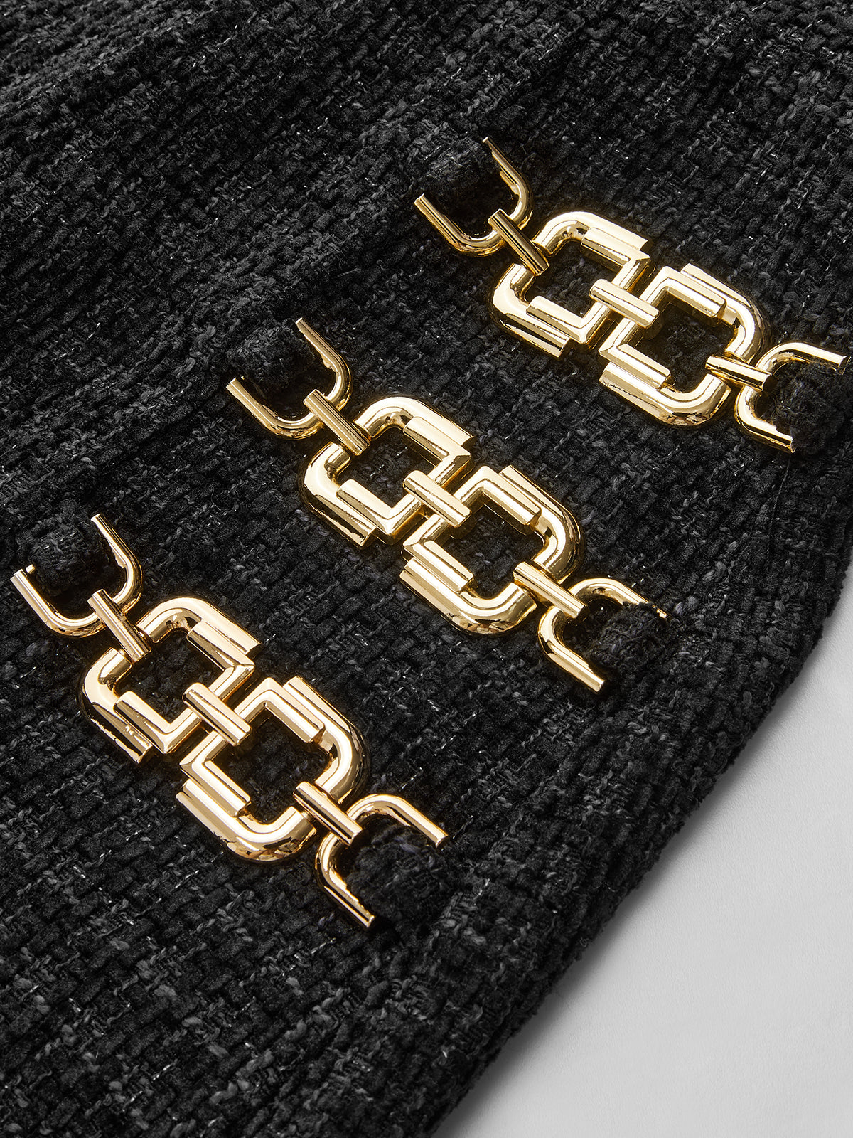 Chain Detail Tweed Sleeveless Mini Dress-Chicvia