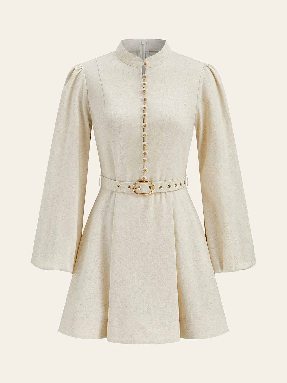 Cotton & Linen Belted Button Mini Dress-Chicvia