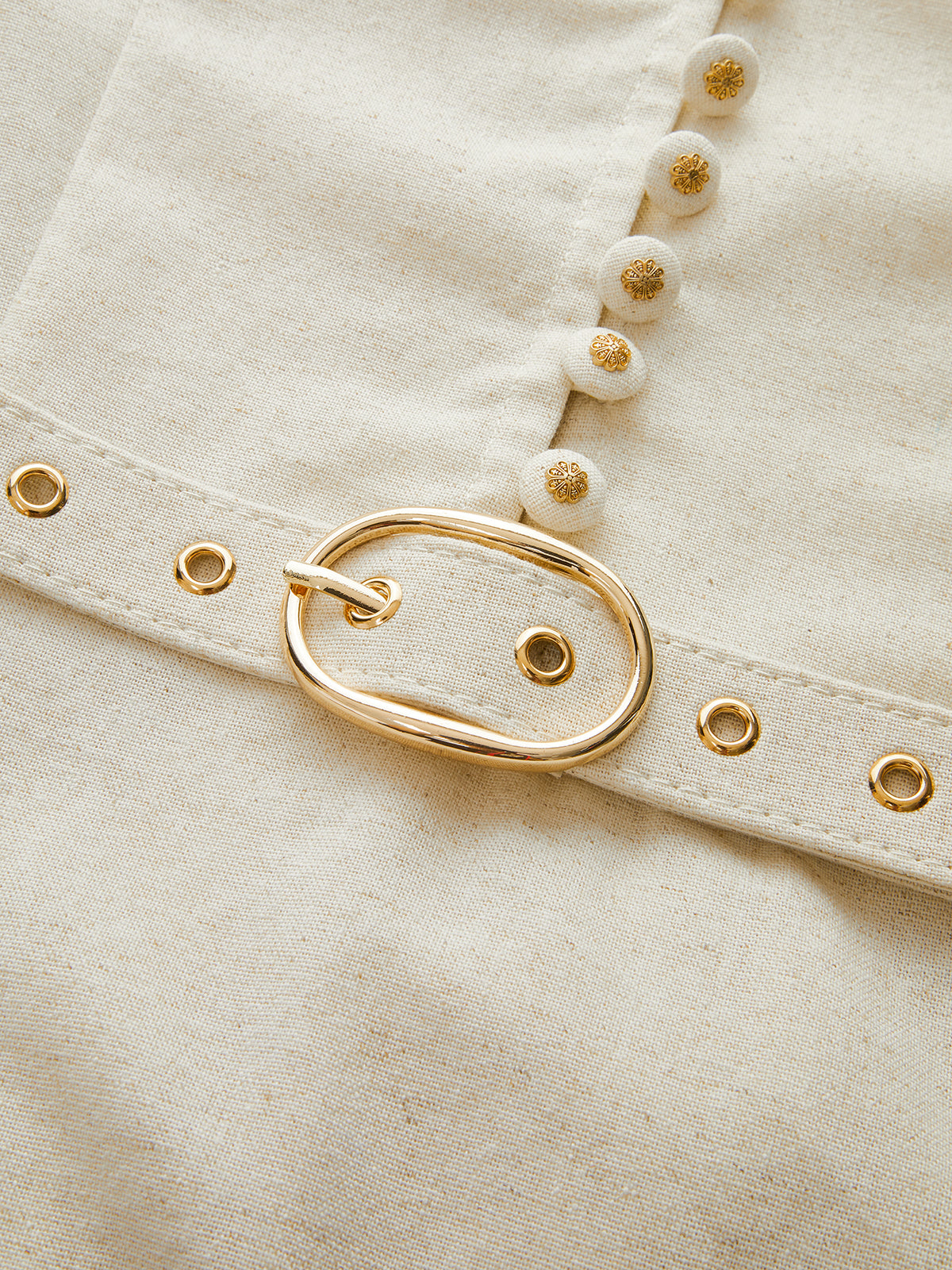 Cotton & Linen Belted Button Mini Dress-Chicvia