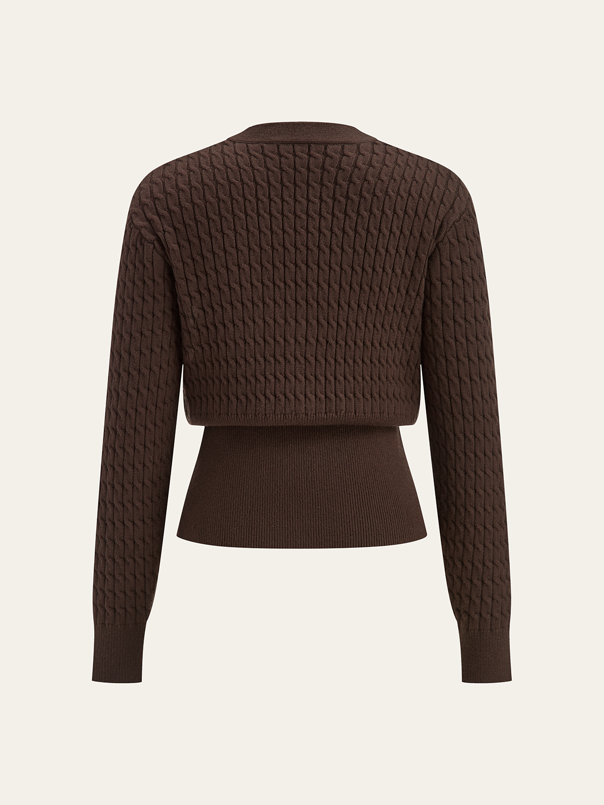 Metal Button V-Neck Cable Knit Outerwear-Chicvia