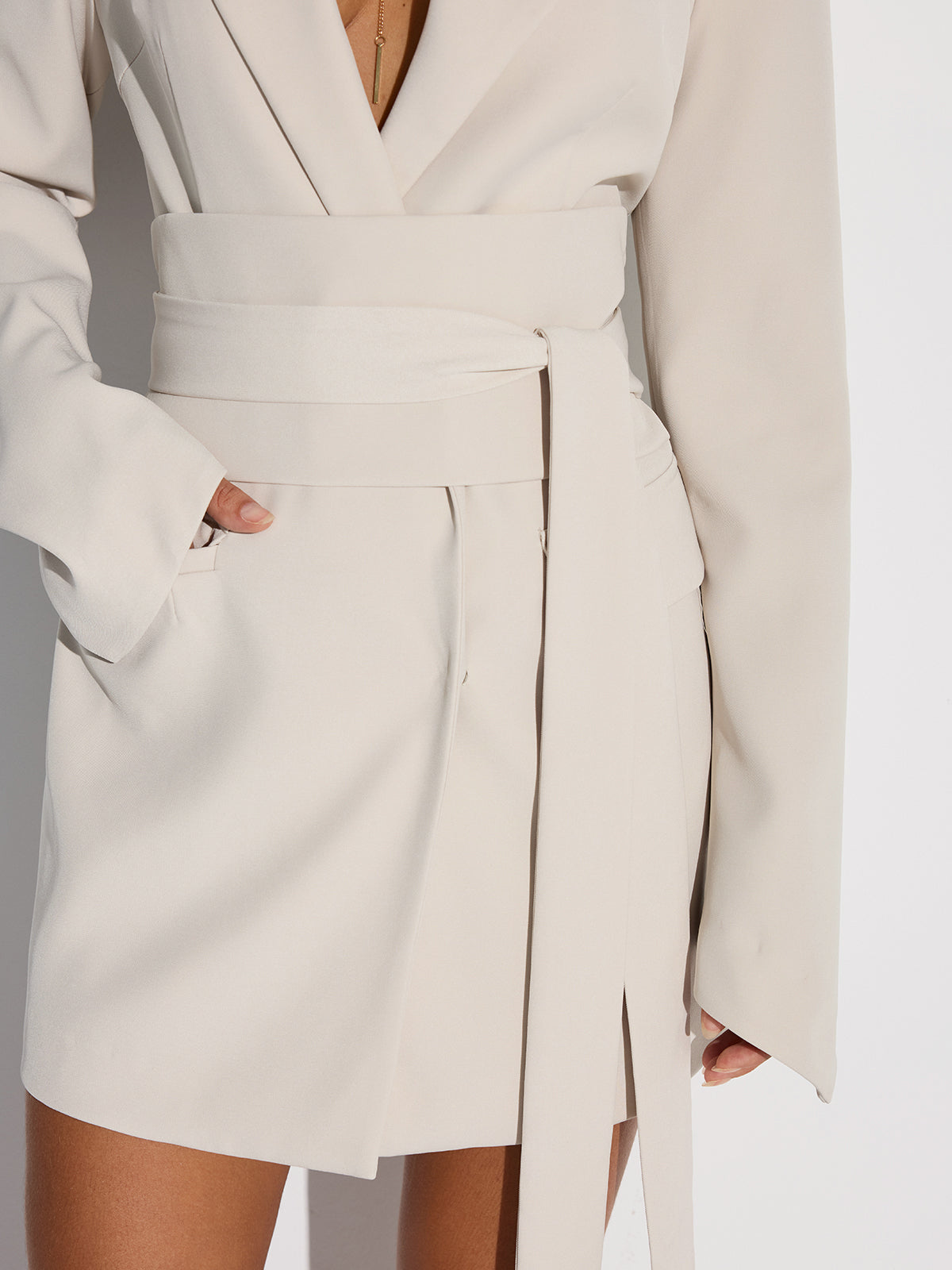 Double-Breasted Belted Blazer Dress-Chicvia