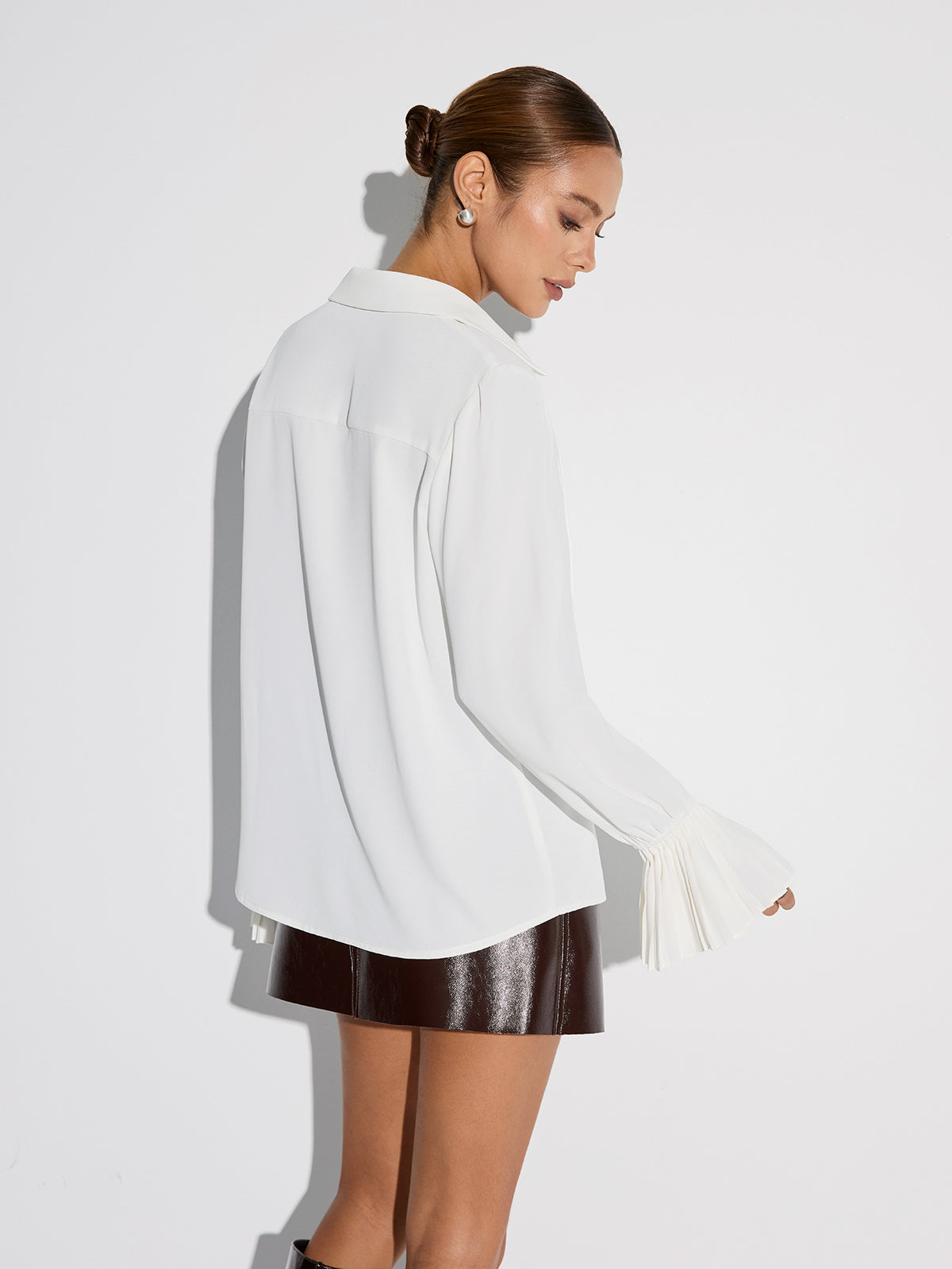 Pleated Bell Sleeve Shirt-Chicvia