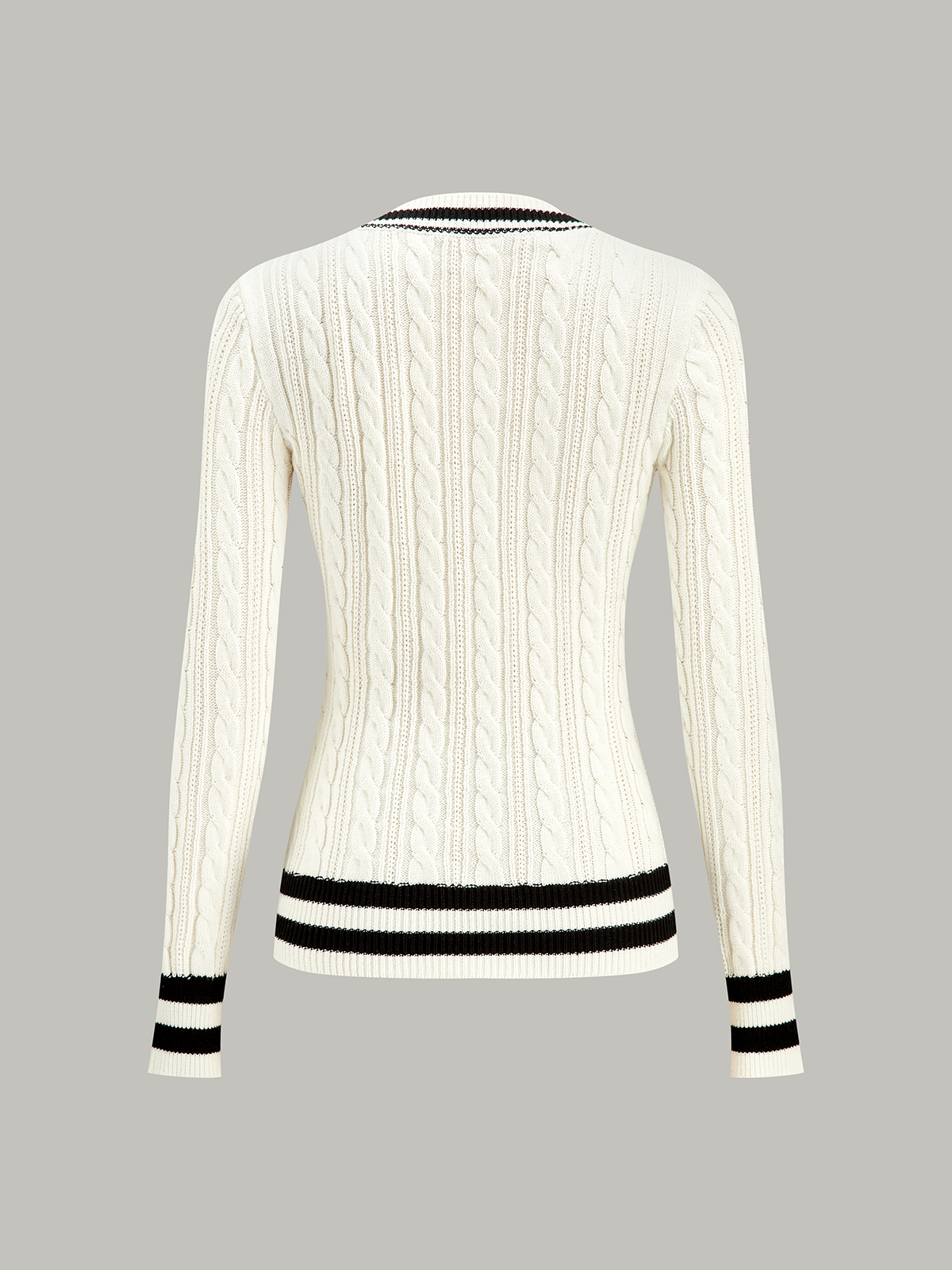 Cable-Knit Stripped Sweater-Chicvia