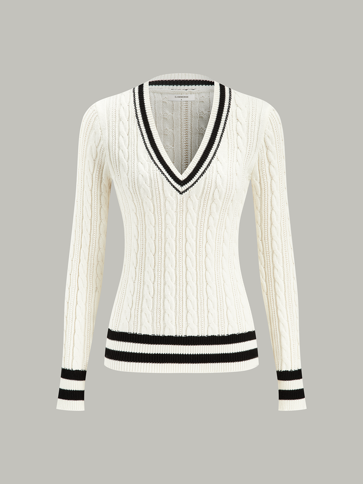Cable-Knit Stripped Sweater-Chicvia