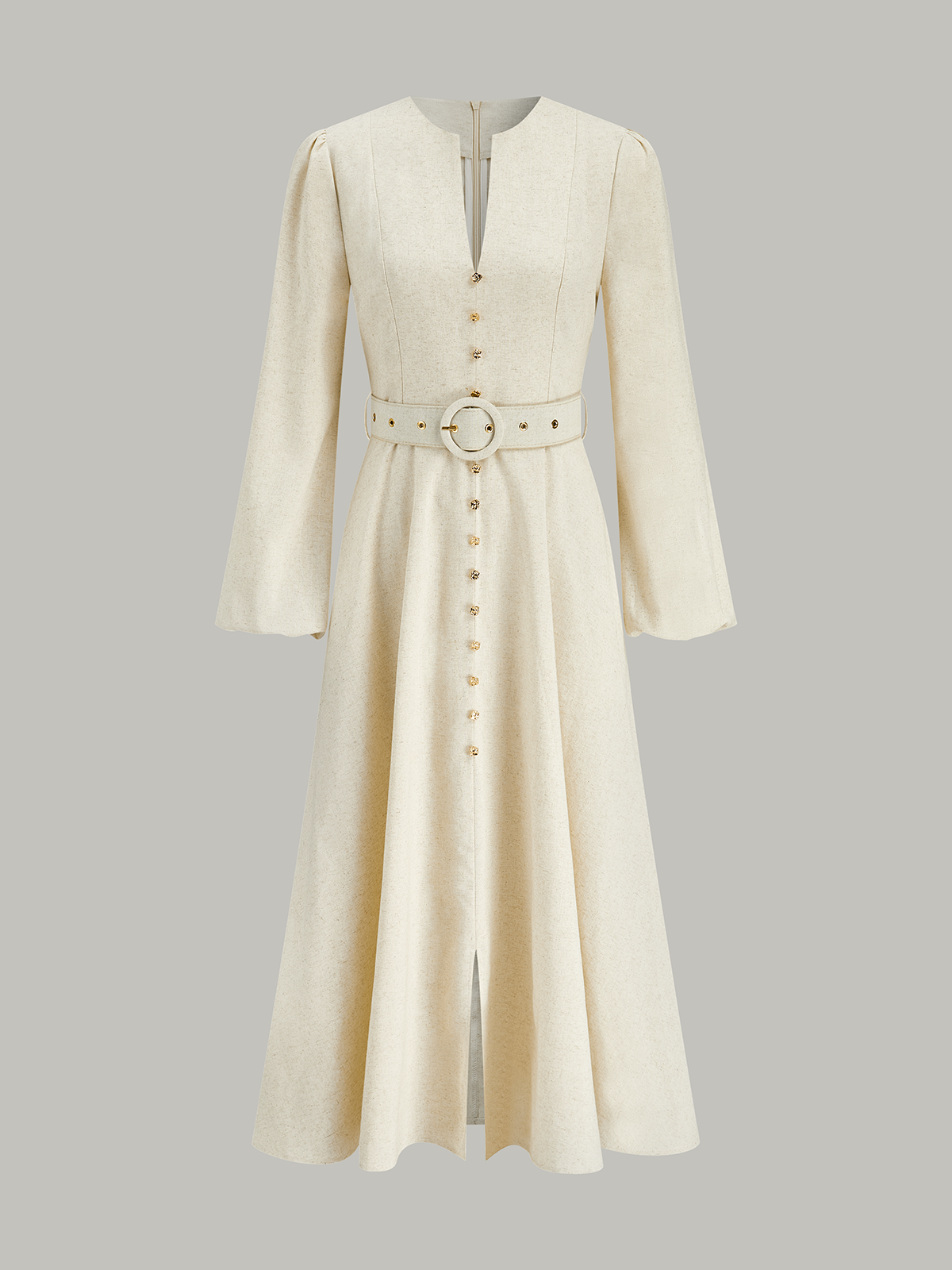 Button Front Belted Midi Dress-Chicvia