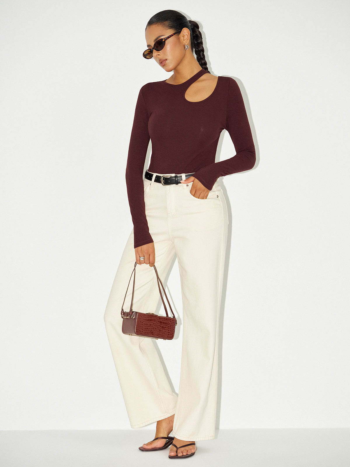 Long Sleeve Cut-Out Bodysuit-Chicvia