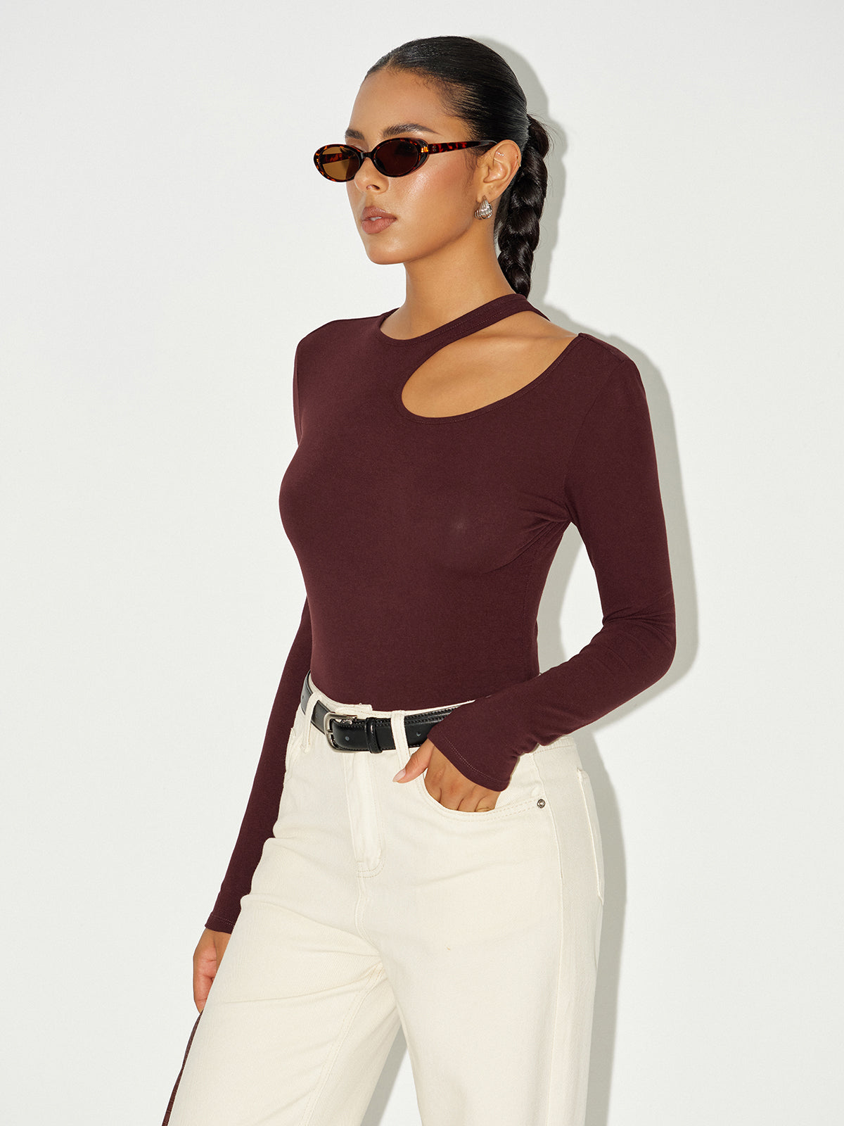 Long Sleeve Cut-Out Bodysuit-Chicvia