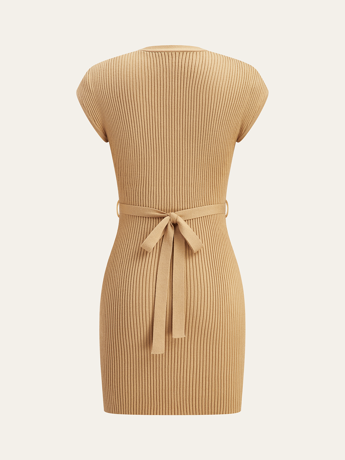 Knit Dress with Buttons and Matching Belt-Chicvia