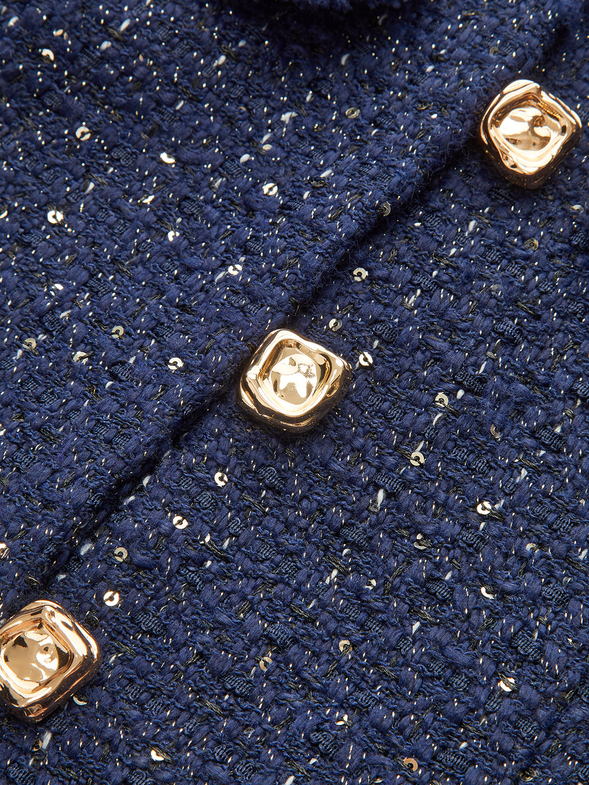 Metal Button Sequin Tweed Blazer-Chicvia