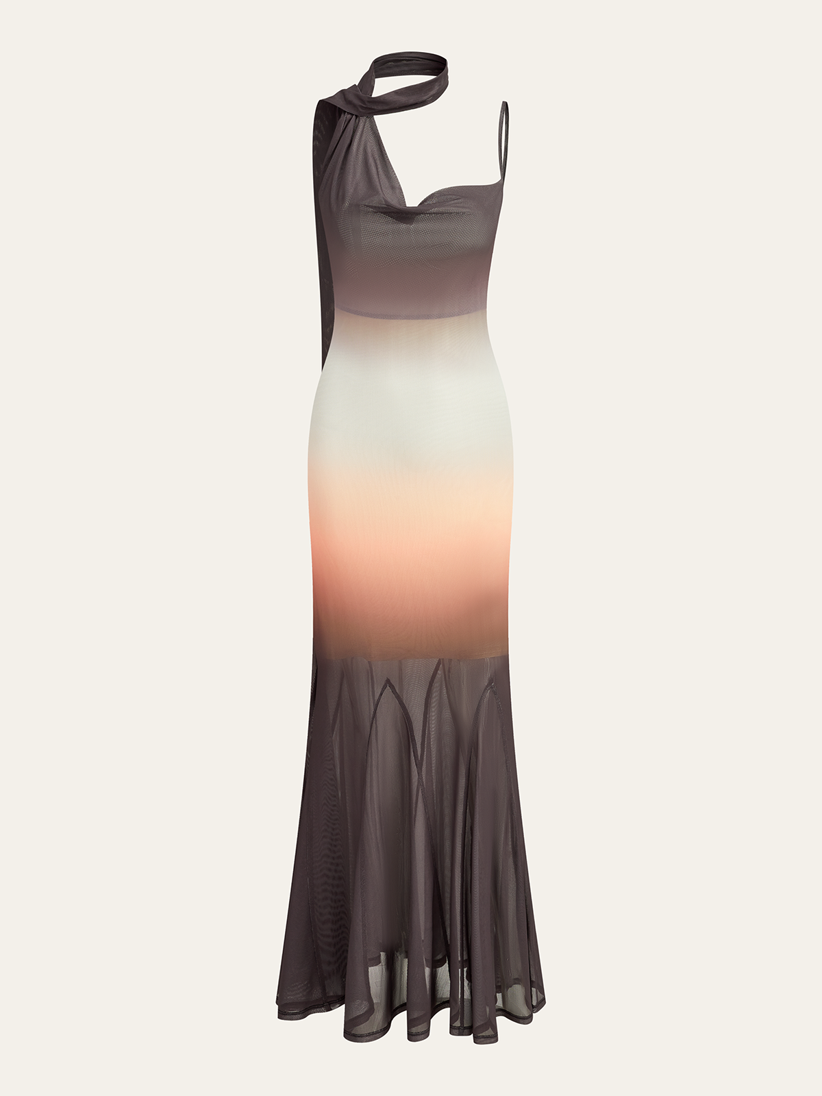 Halter Neck Ombre Mesh Maxi Dress-Chicvia
