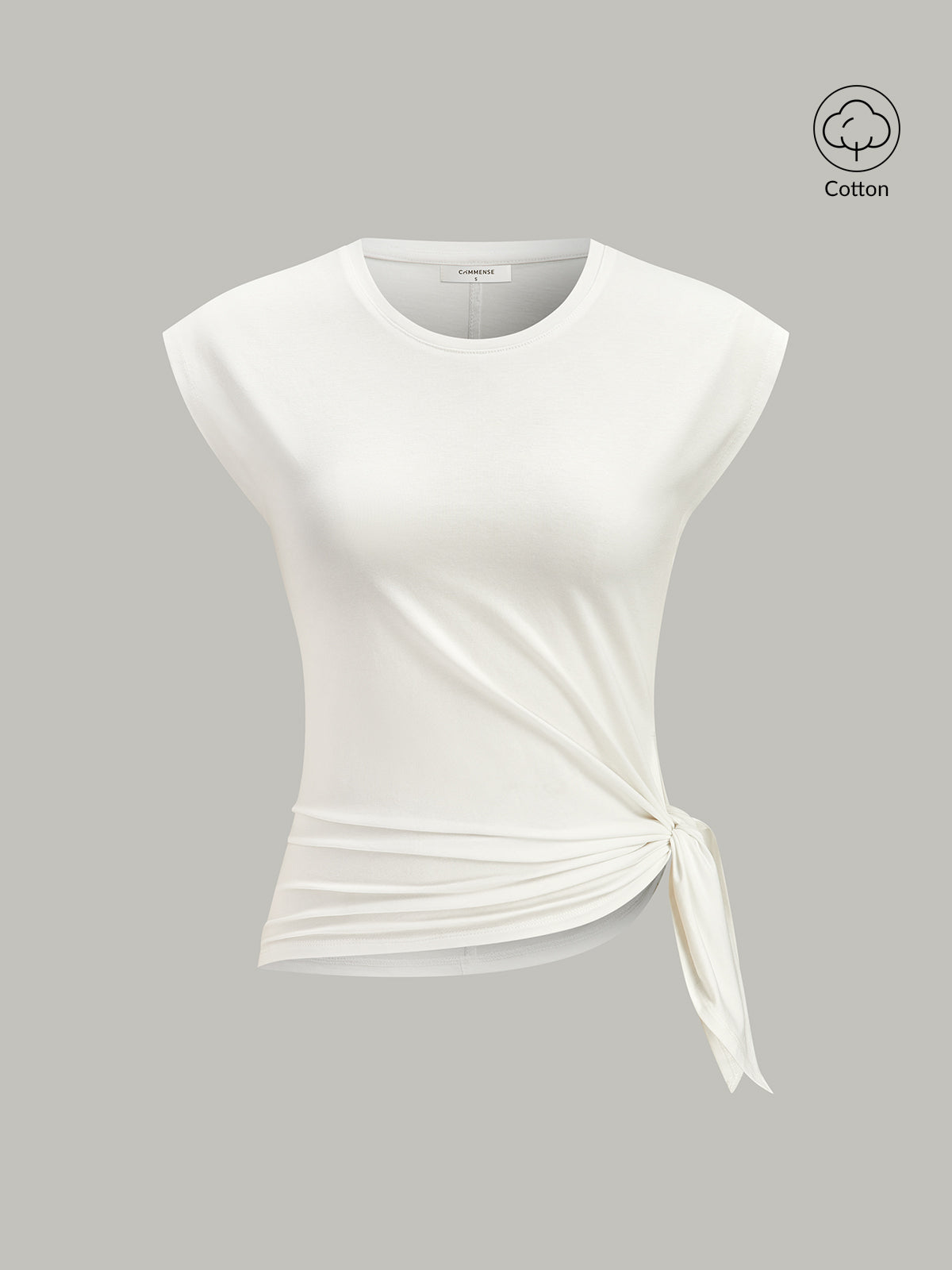 Cotton Blend Cap Sleeve Side-Tie T-Shirt-Chicvia