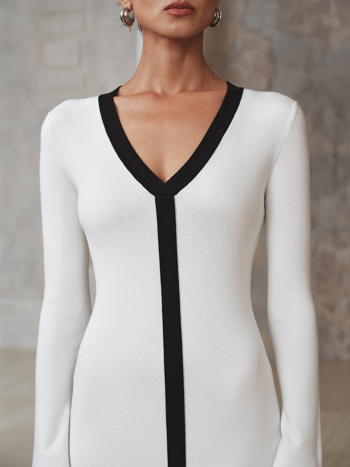 Contrast Trim Knit Maxi Dress-Chicvia