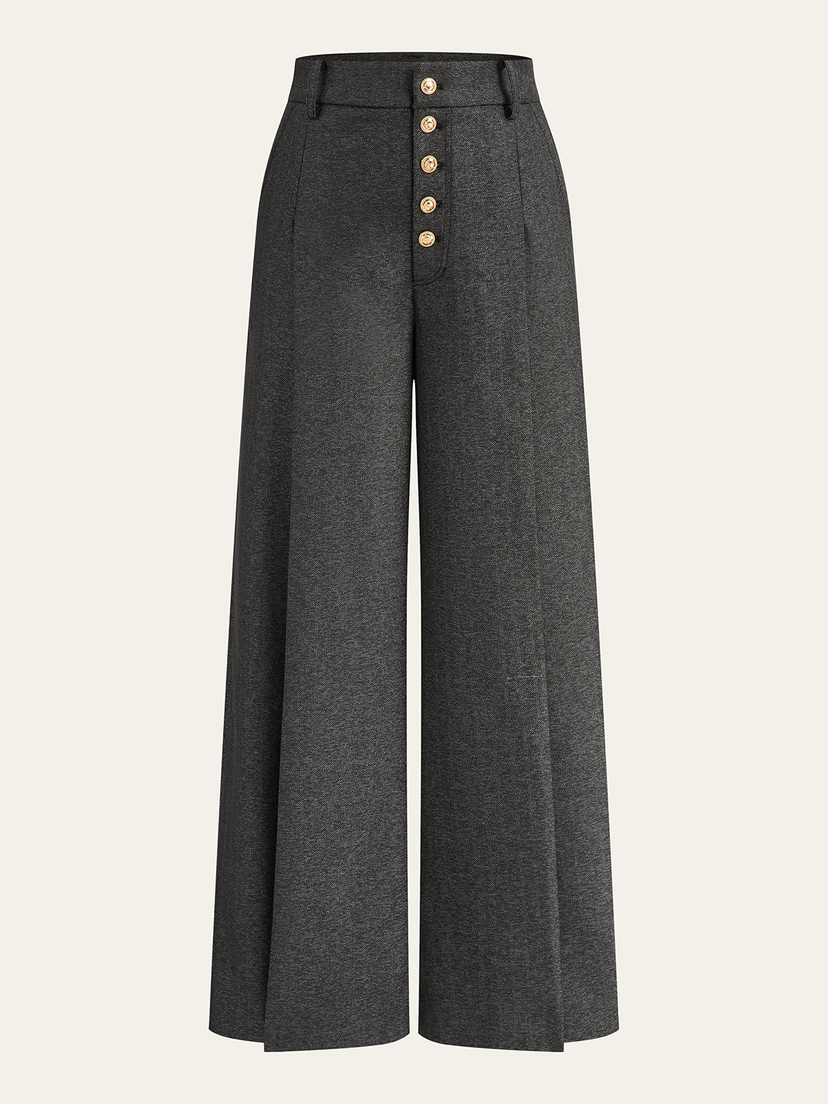 High-Waisted Button-Front Wide-Leg Pants-Chicvia