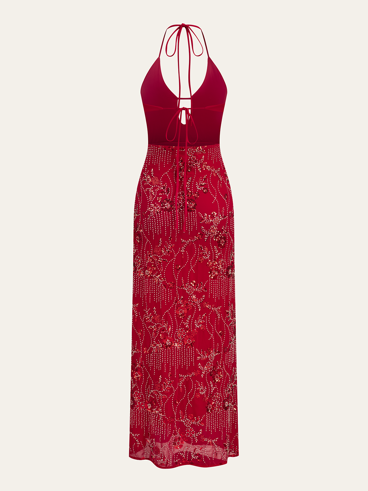 Halter Neck Sequin Embroidered Backless Maxi Dress-Chicvia