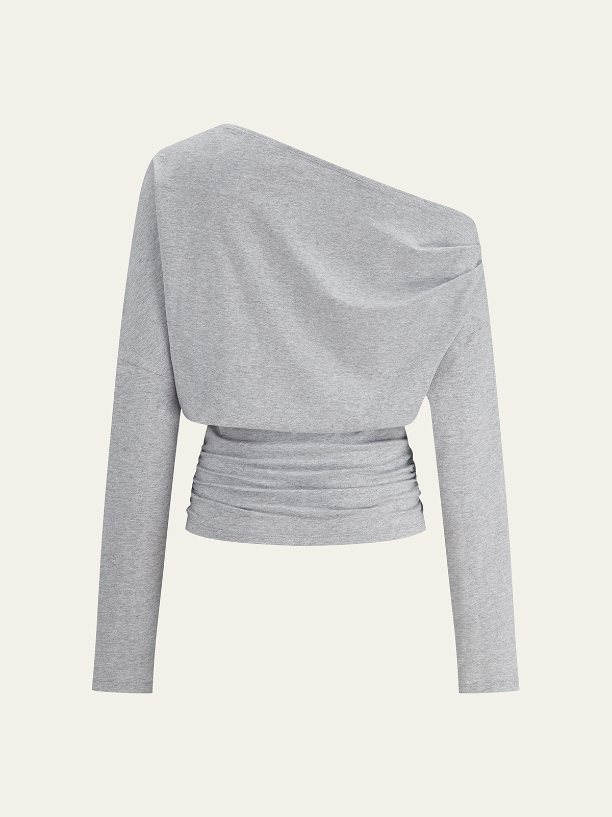 One-Shoulder Draped Ruched Sweatshirt-Chicvia