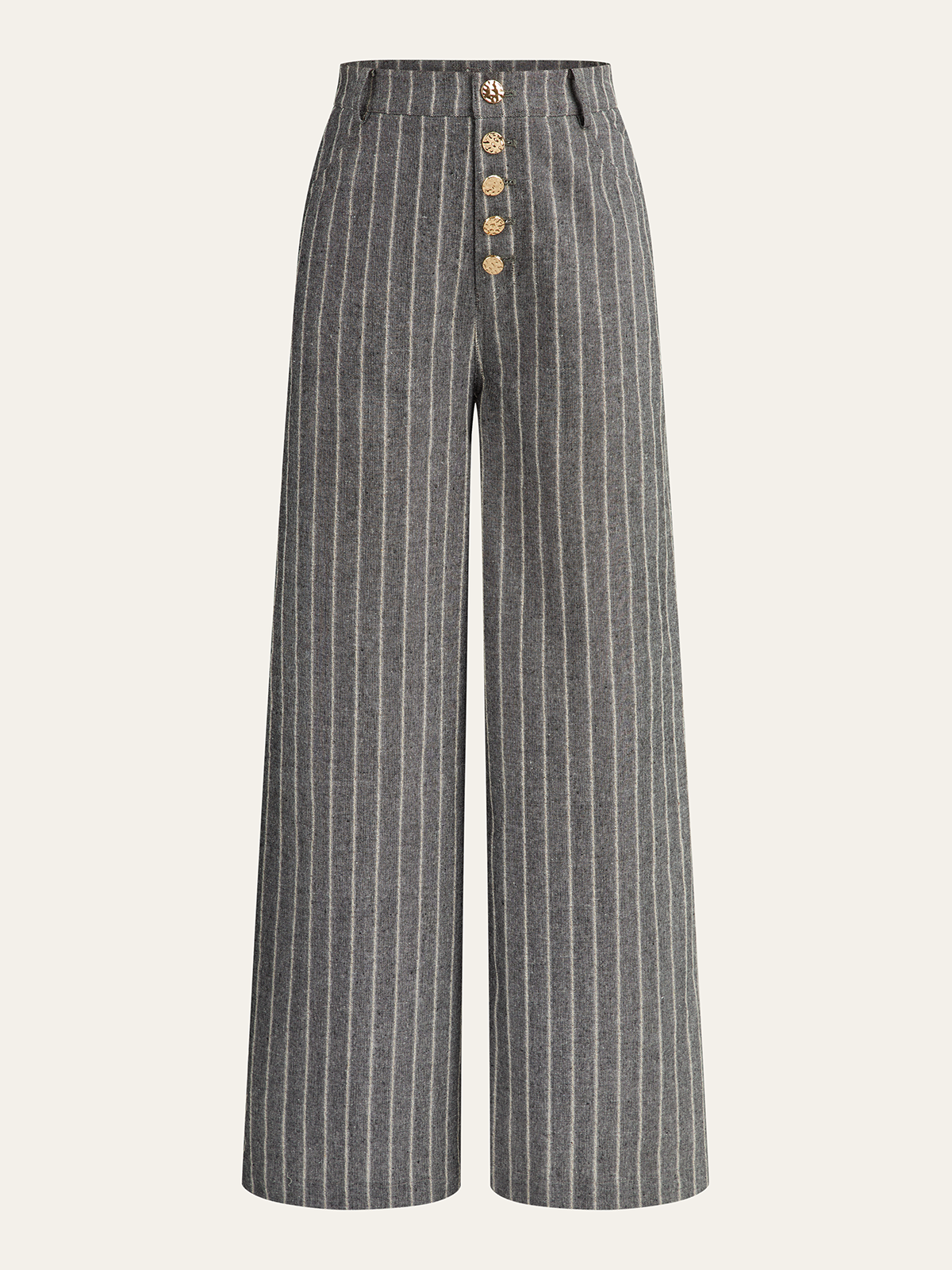 Pinstripe Linen & Cotton High-Waist Pants-Chicvia