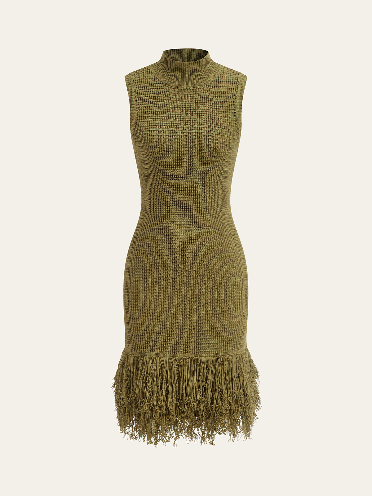 Fringe Hem Sleeveless Knit Dress-Chicvia