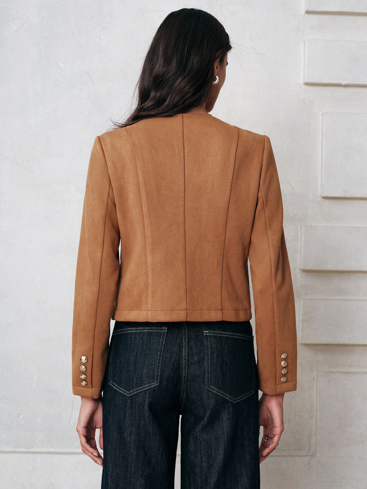 Metal Button Suede Effect Jacket-Chicvia