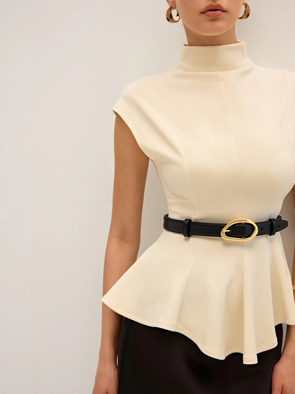 Mock Neck Cap Sleeve Peplum Top-Chicvia