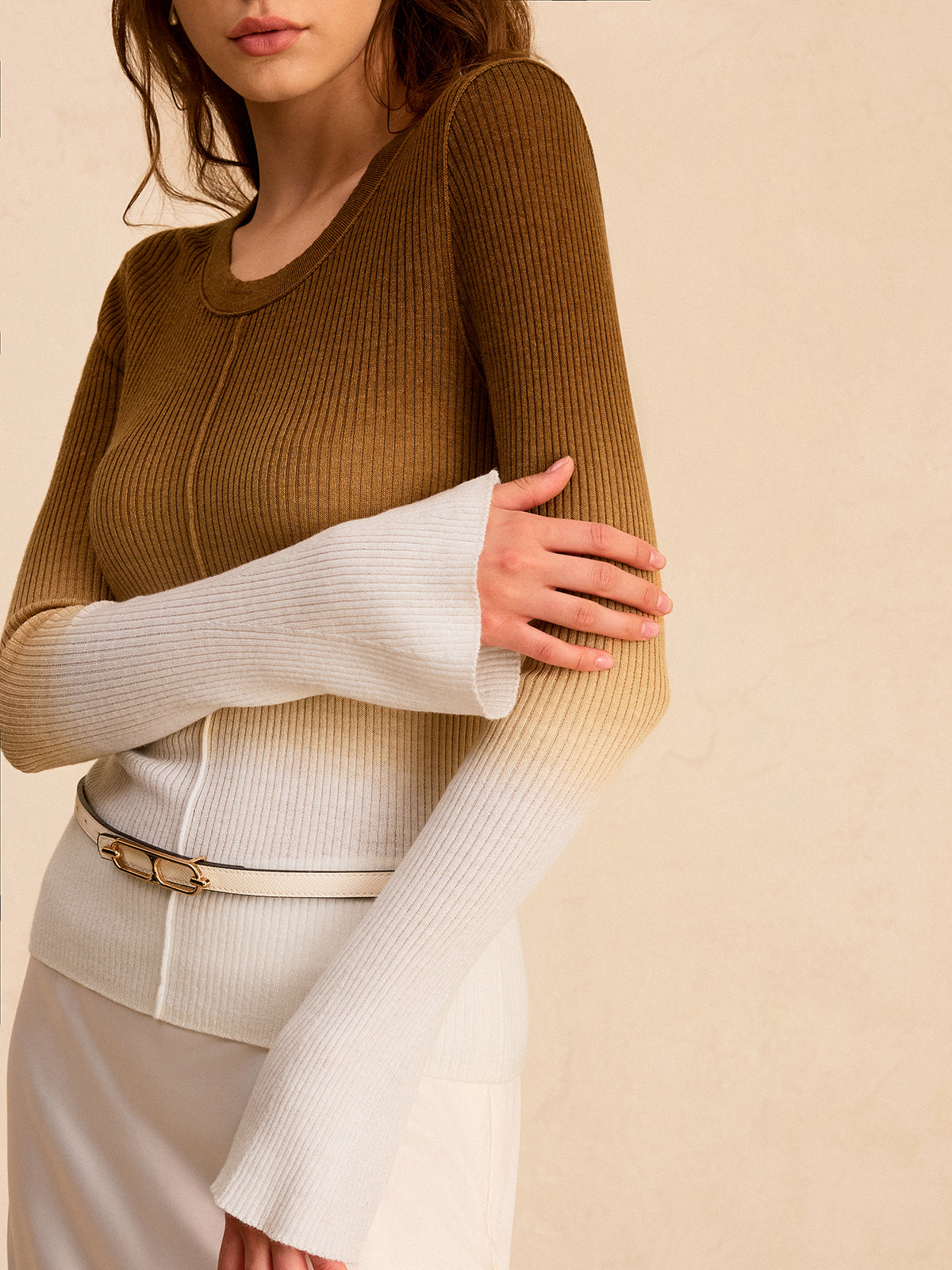 Ombre Slim Knit Top-Chicvia