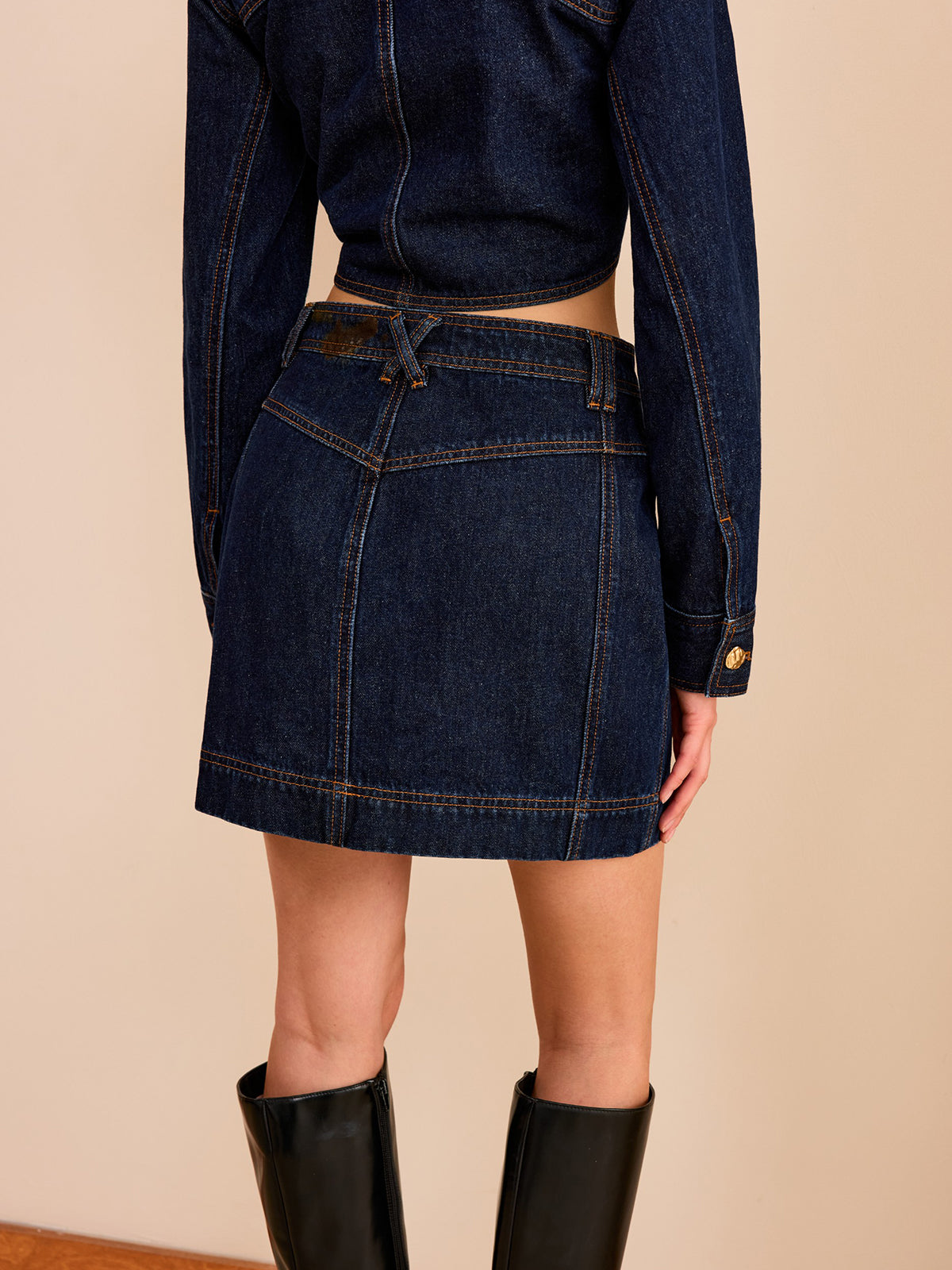 Metal Button Denim Mini Skirt-Chicvia