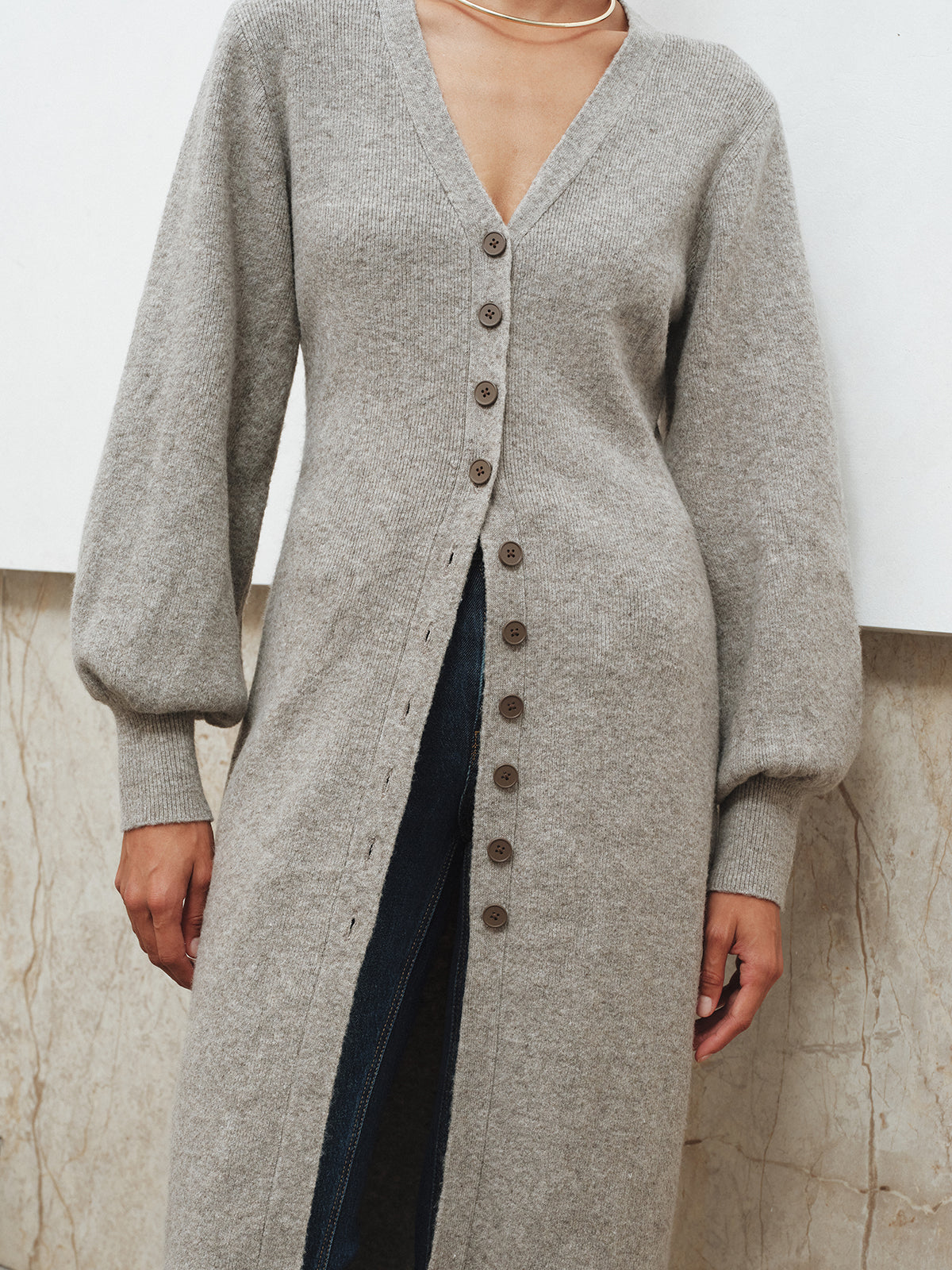 Button-Front Longline Knit Outerwear-Chicvia