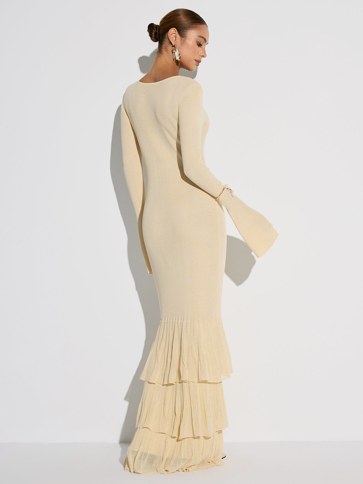 Layered Ruffled Hem Knit Maxi Dress-Chicvia