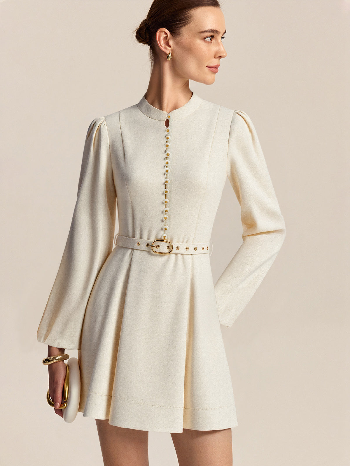 Cotton & Linen Belted Button Mini Dress-Chicvia