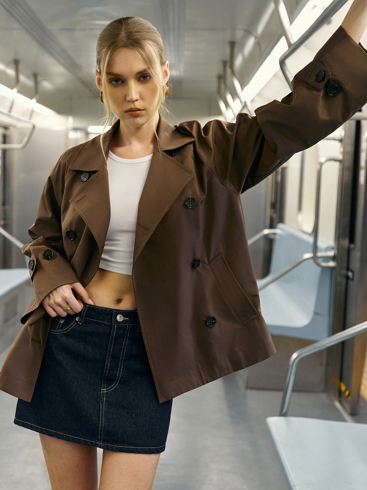 Double-Breasted Trench Coat-Chicvia