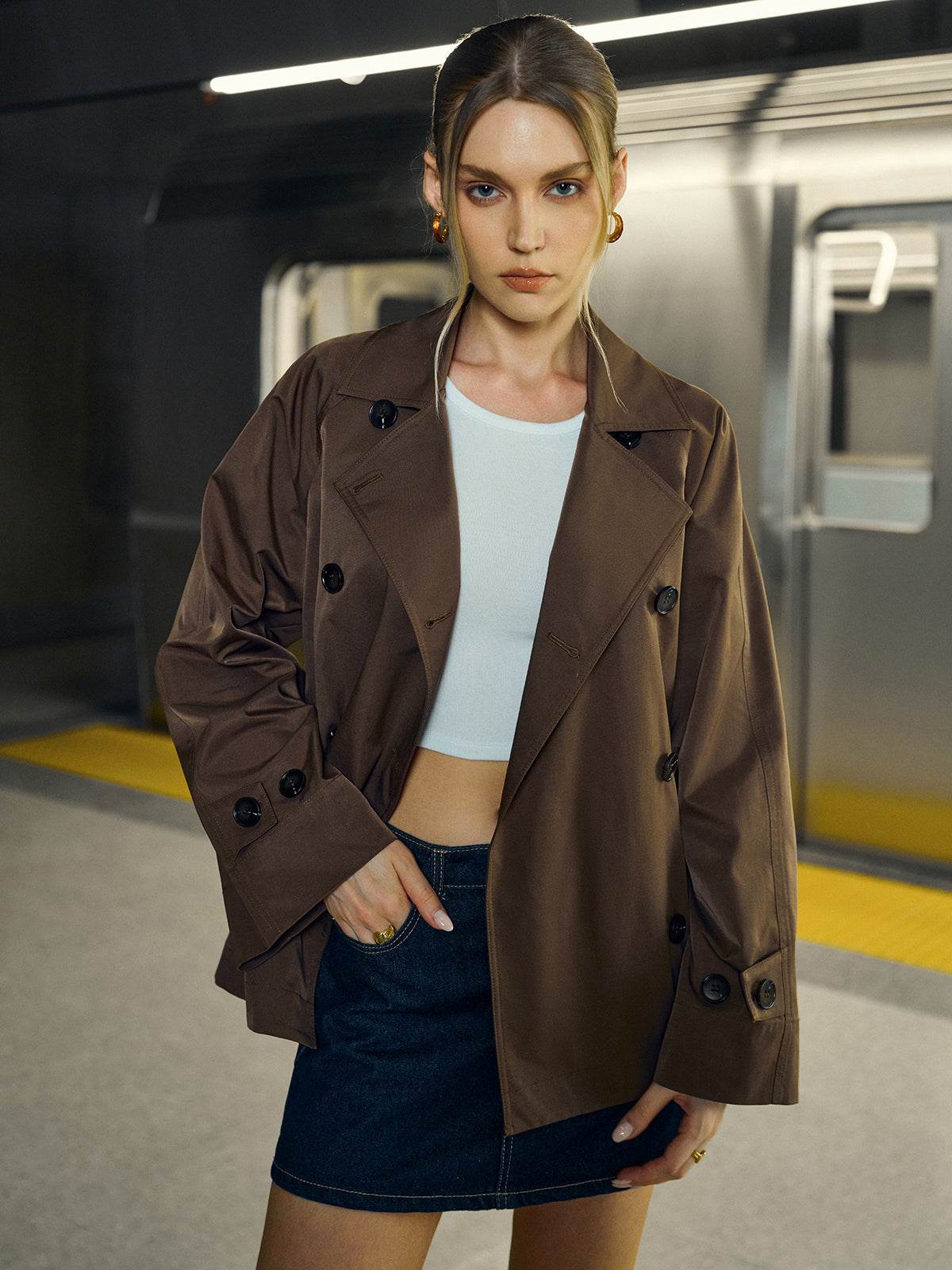 Double-Breasted Trench Coat-Chicvia